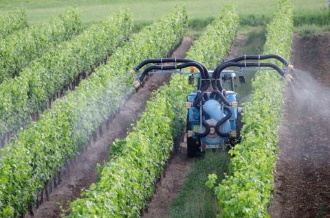 Machine sprays pesticides onto crops