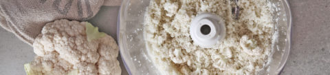 food processor filled with healthy cauliflower rice