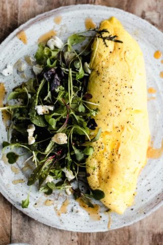 omelet and salad with EVOO vinaigrette