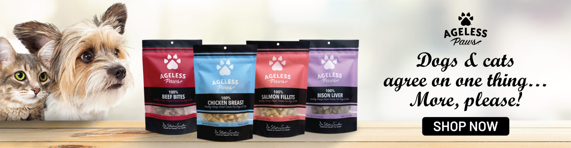 Ageless Paws healthy freeze dried treats for dogs and cats are made with one ingredient each