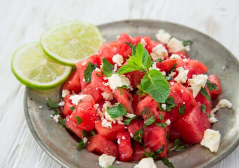 watermelon salad with feta cheese and mint